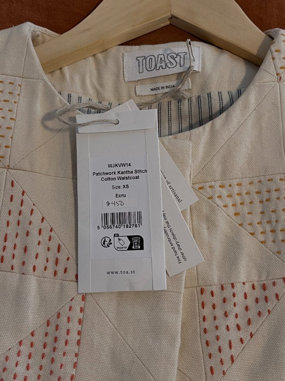 TOAST London Patchwork Waistcoat Ecru XS - Picture 10 of 14